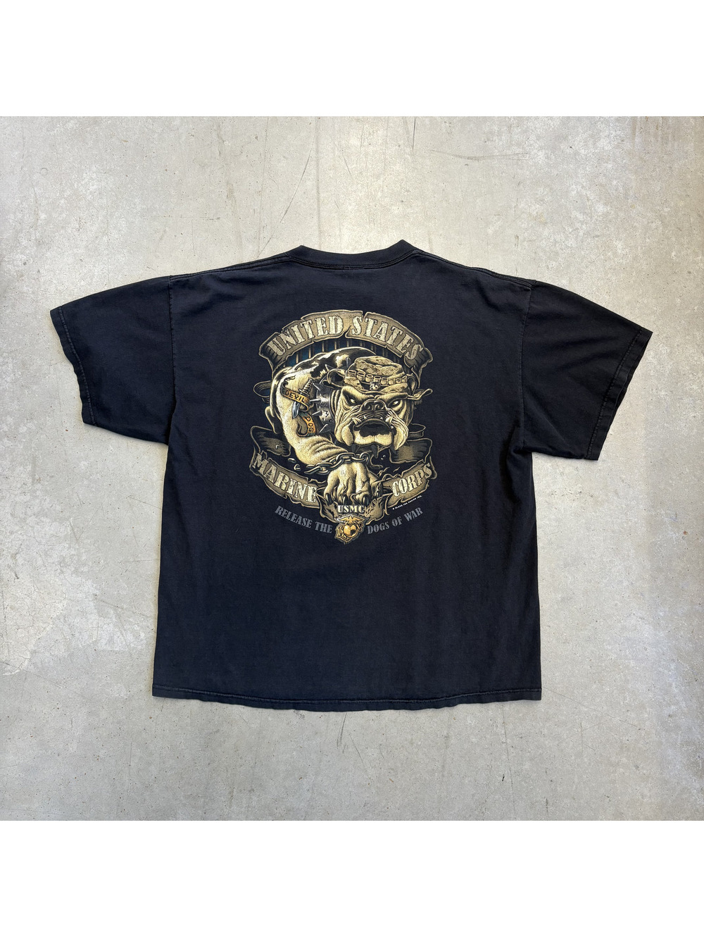 Vintage 2000s USMC Bulldog Army Graphic T-Shirt Extra Large Black